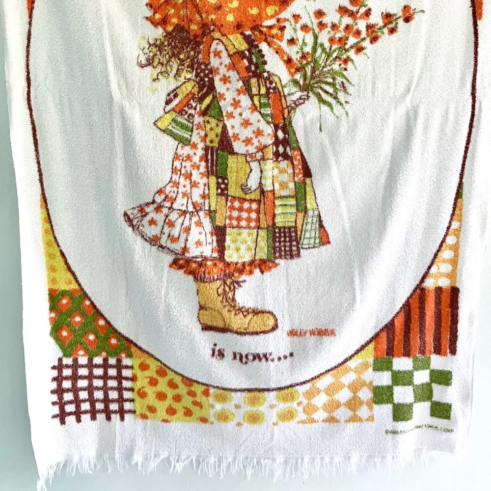 Vintage 70’s Holly Hobbie cottagecore prairie terry cloth beach bath towel